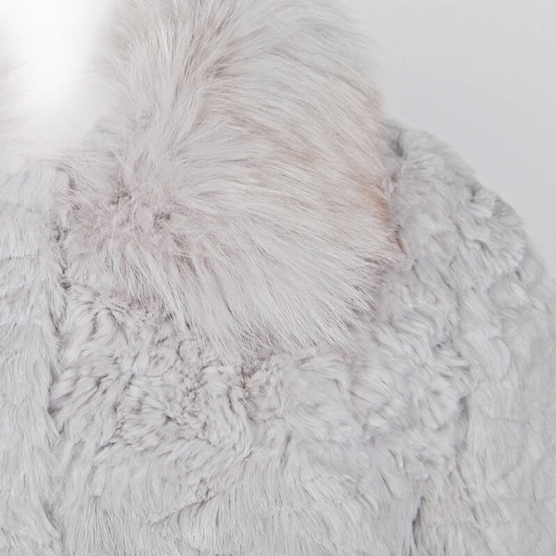 lagogo 拉谷谷 冬款新品修身气质兔毛皮狐狸毛领皮草1dg563k902 浅灰