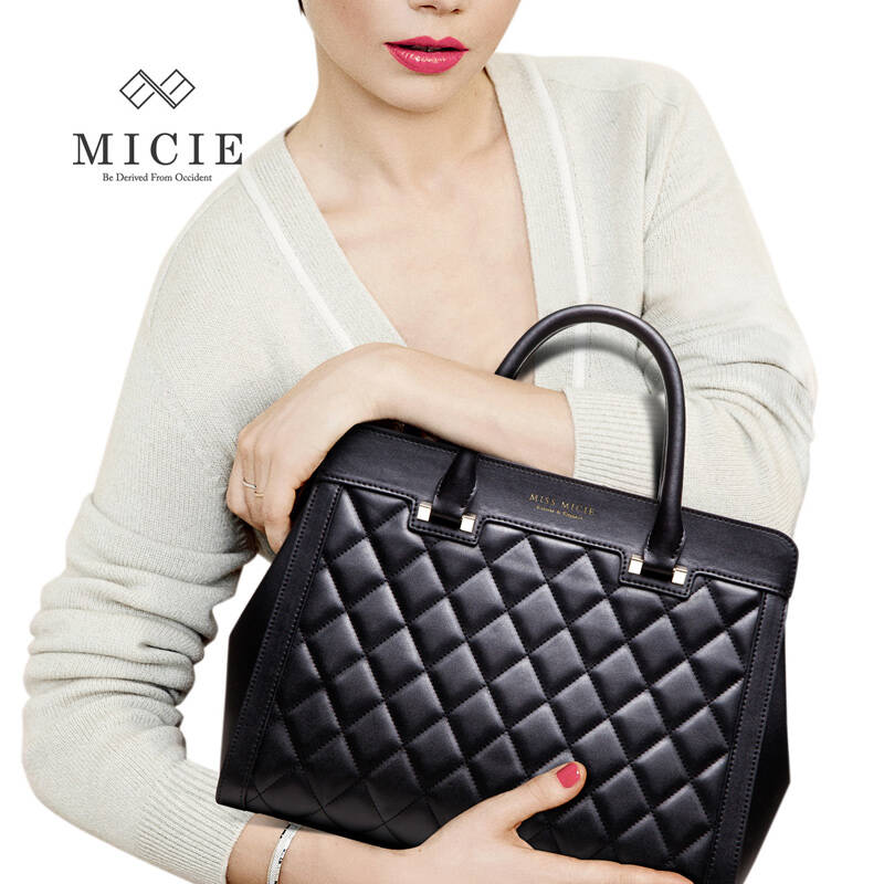 美熙(micie)春夏新款定型牛皮女包 单肩手提包 复古菱格杀手包ma1400