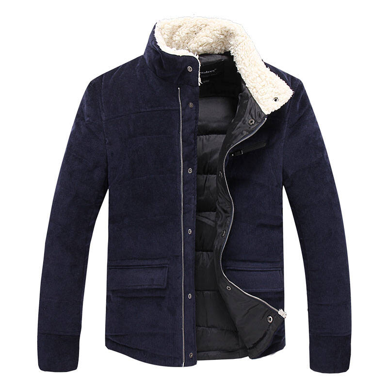 闲趣岛 时尚立领棉服男士短款修身保暖羽绒服 兰色 s