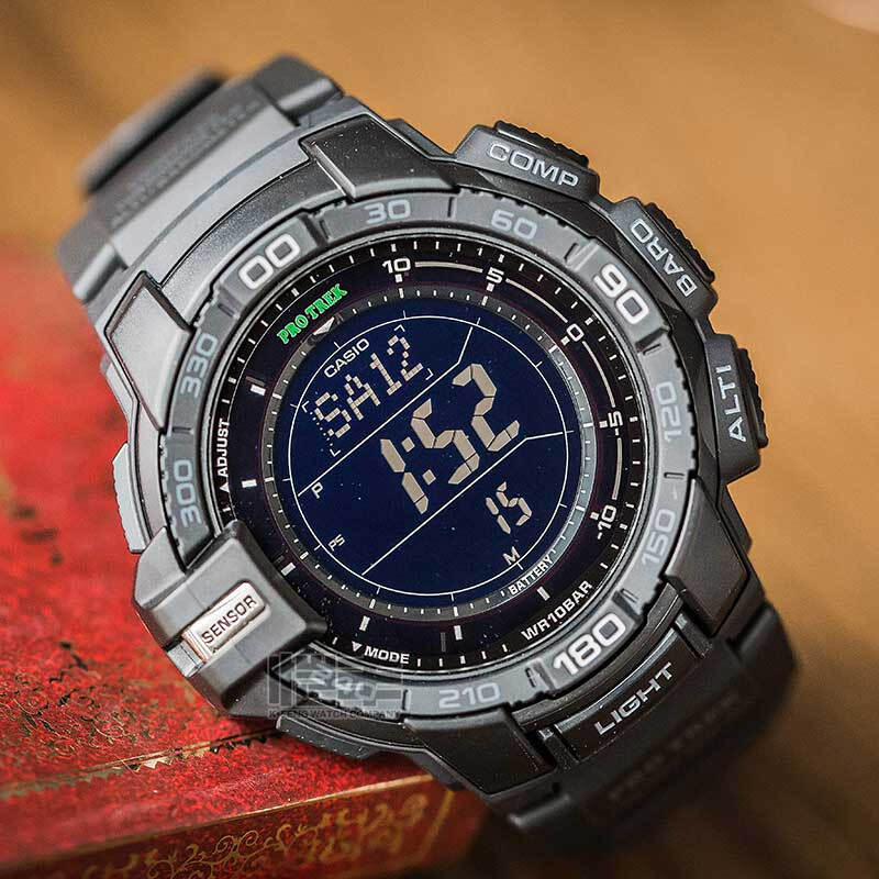 卡西欧(casio)男表 潮流多功能太阳能登山男士手表 黑盘黑壳prg-270
