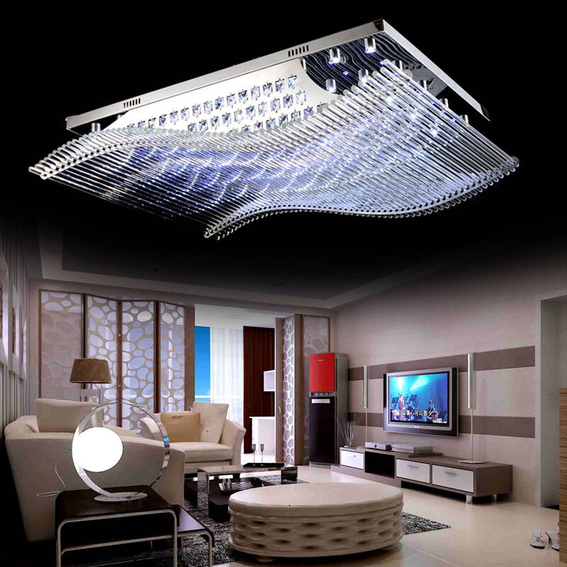 韩鹿 现代简约吸顶灯具led一帆风顺水晶灯客厅灯卧室灯饰长方形个性