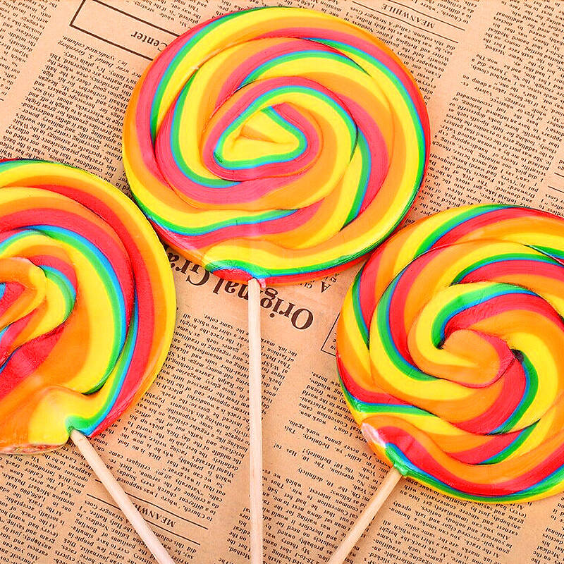 金稻谷 超大功夫棒棒糖五彩波棒糖彩虹心形零食创意糖果直径14厘米