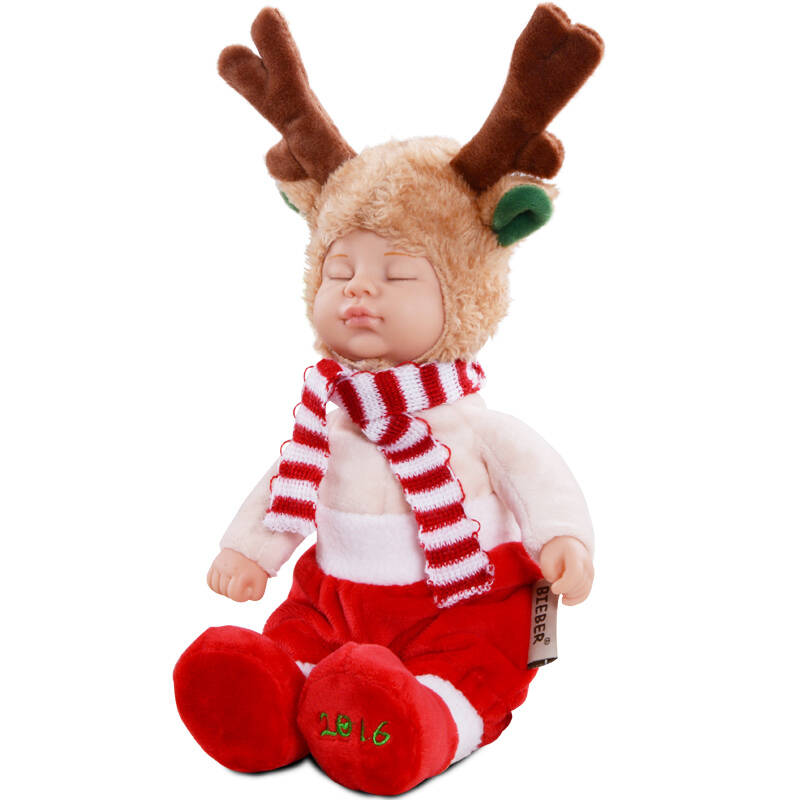 比伯(bieber)圣诞宝宝 睡眠娃娃安抚娃娃 毛绒玩偶玩具仿真婴儿安抚