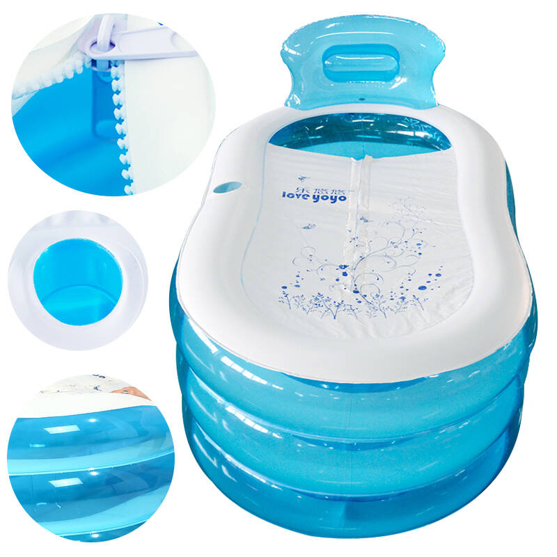 舒梦特 充气浴缸 成人透明折叠浴桶泡澡桶加厚塑料洗澡盆 大号蓝色150