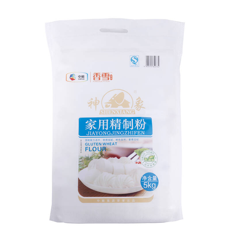 【京东超市】中粮香雪 神象家庭精制面粉 家用小麦馒头饺子粉5000g