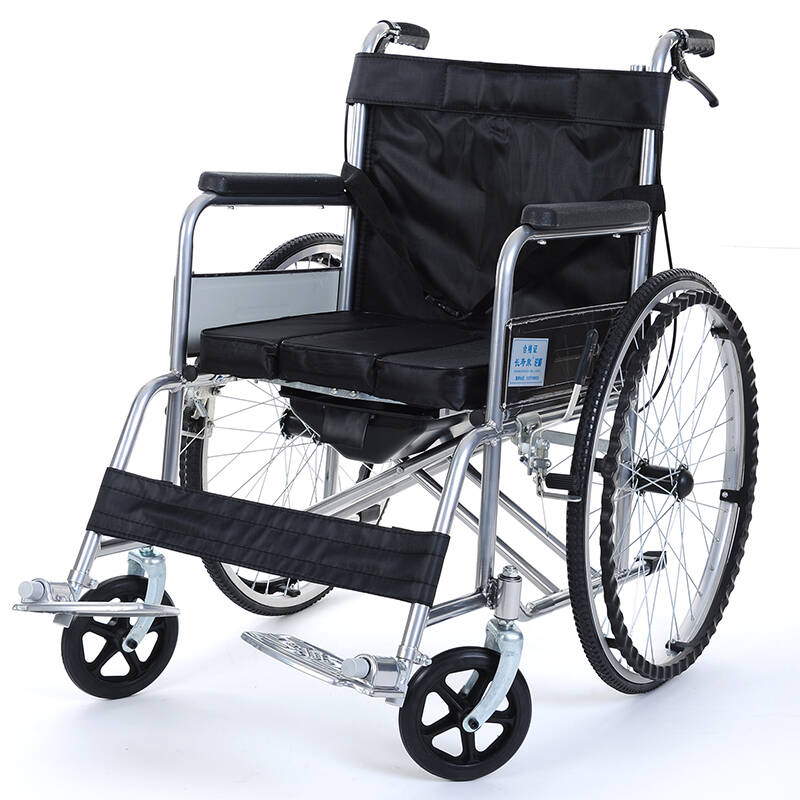 长寿泉轮椅折叠老人坐便椅轻便轮椅车 可折叠带便孔 免充气胎