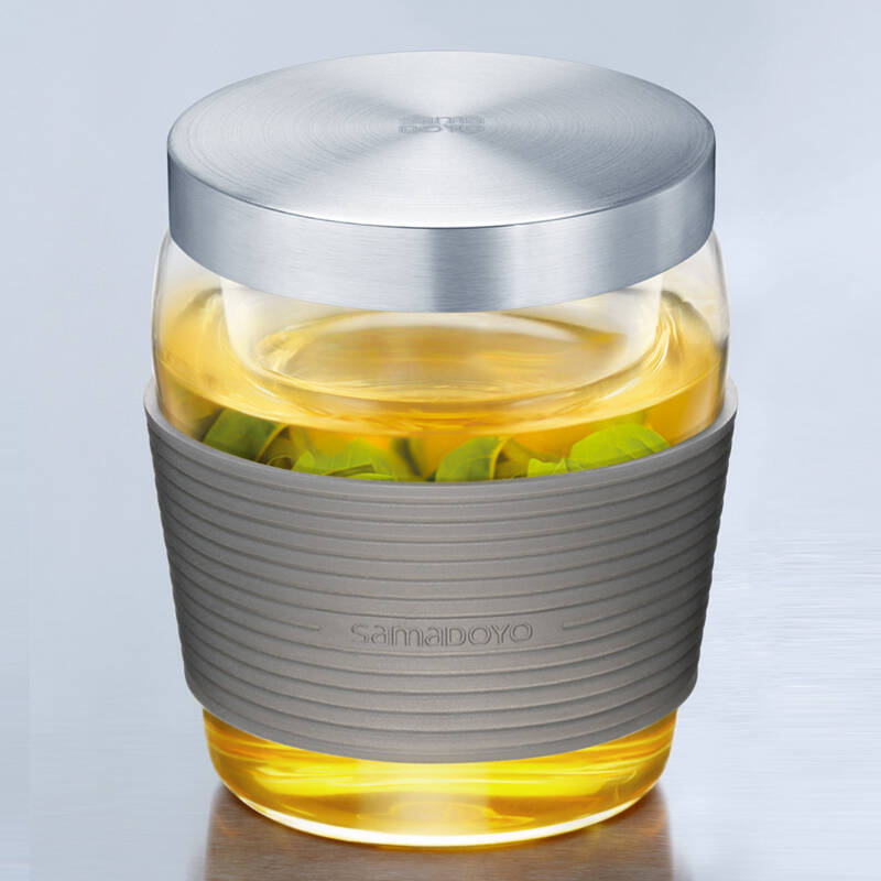 尚明耐热全玻璃飘逸杯 办公家居茶杯 硅胶隔热情侣三件杯 370ml灰色