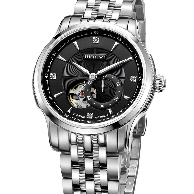 万维(wanvi)手表 男士全自动防水镂空时尚简约机械表 黑色5743
