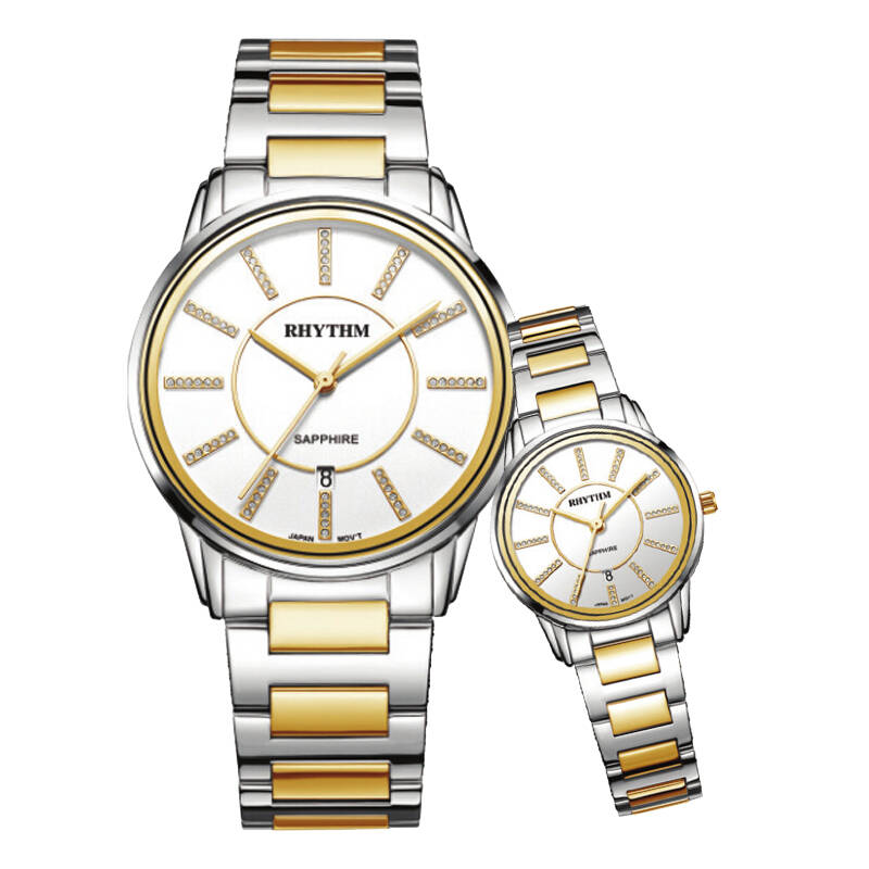 丽声(rhythm)手表 石英情侣对表系列情侣表钢带多功能蓝宝石镜面镶钻