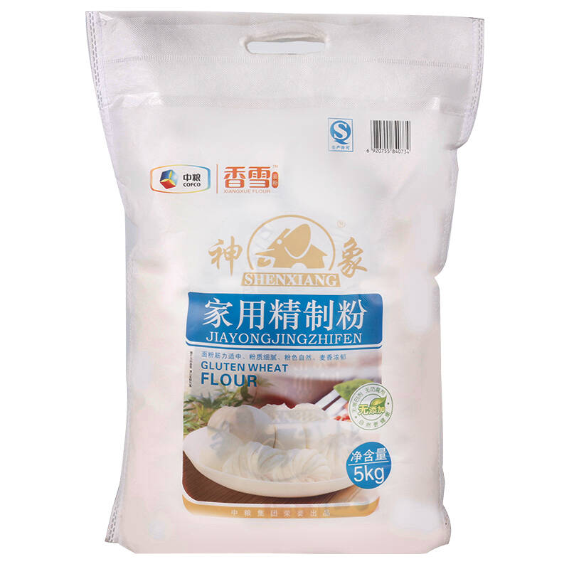 【京东超市】中粮香雪 神象家庭精制面粉 家用小麦馒头饺子粉5000g
