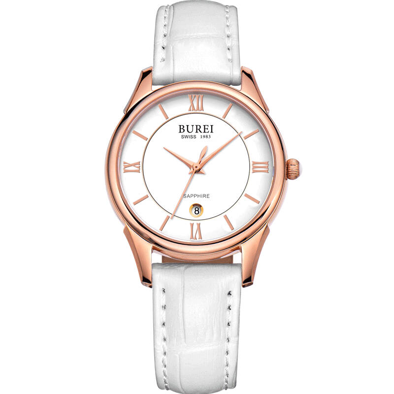 宝梭(burei)石英表女士手表3017防水真皮带时尚潮流镶钻女学生女表