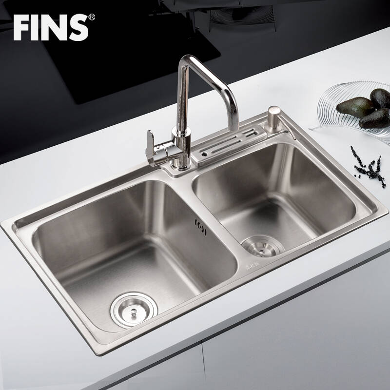 弗林斯 304不锈钢水槽双槽带刀架洗菜盆双槽加厚厨房洗碗池水斗双盆