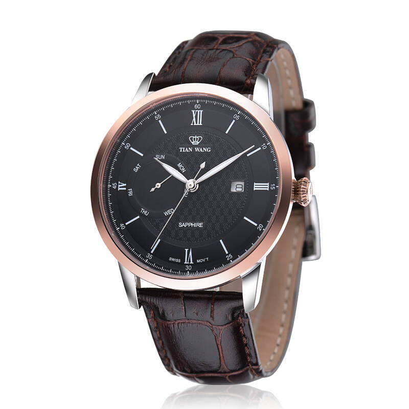 天王表(tianwang)手表 潮男休闲运动双历石英电子腕表 黑盘棕带gs3743