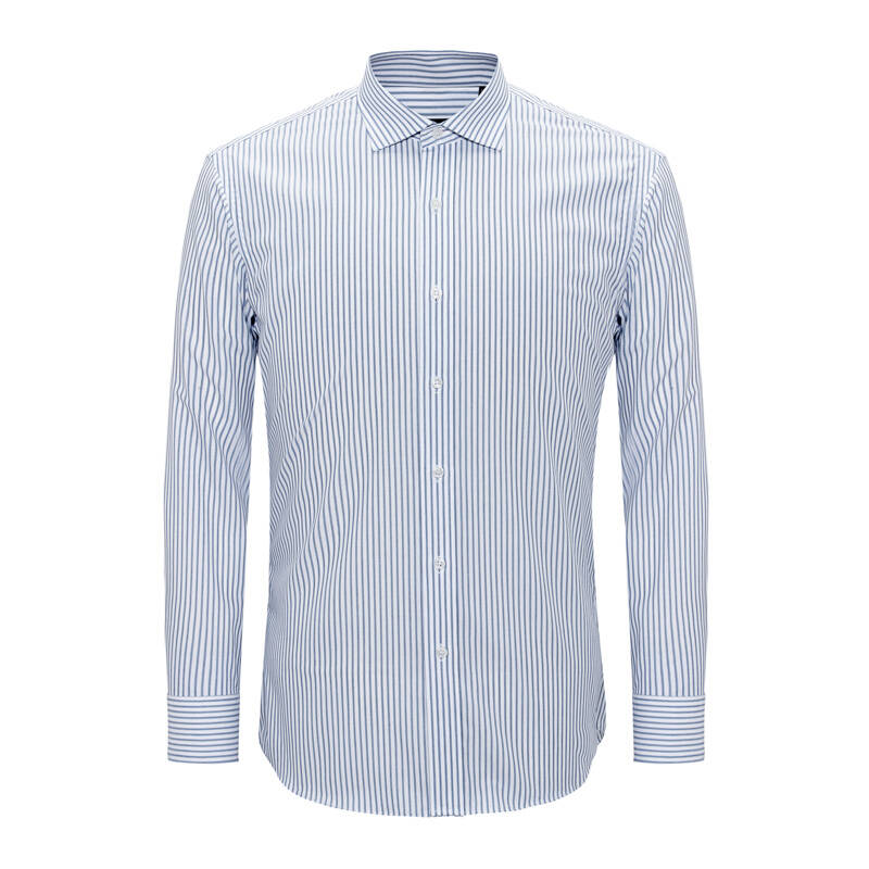 雅戈尔youngor2016秋冬新品男士长袖衬衫 修身 商务休闲 白底灰蓝条