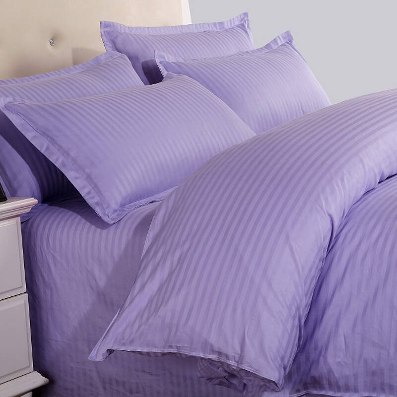 趣美家 纯棉素色高支高密缎条床单 全棉单双人床罩 雪青 240x260床单