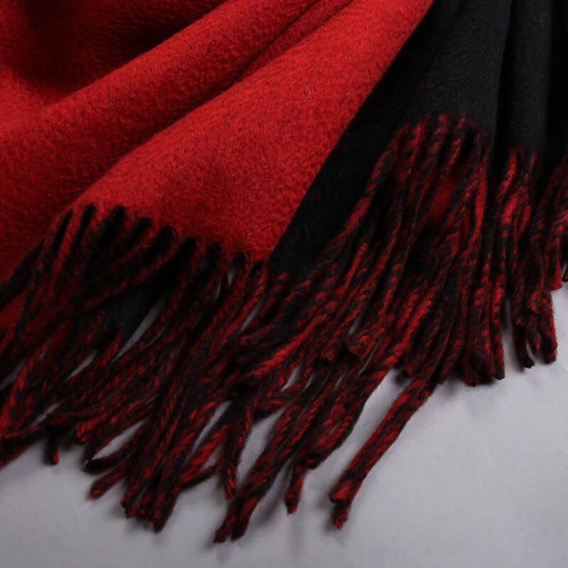 astory 秋冬纯色超长加厚羊毛山羊绒双面围巾披肩两用 黑红