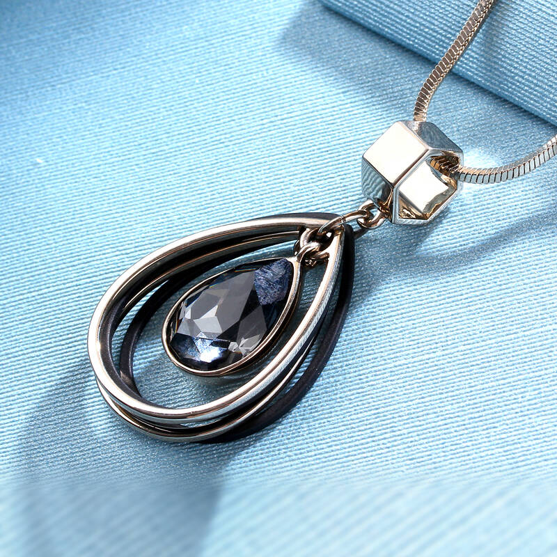 简丹毛衣链女长款 仿水晶吊坠项链挂件秋冬配饰品 念念不忘 奢华黑