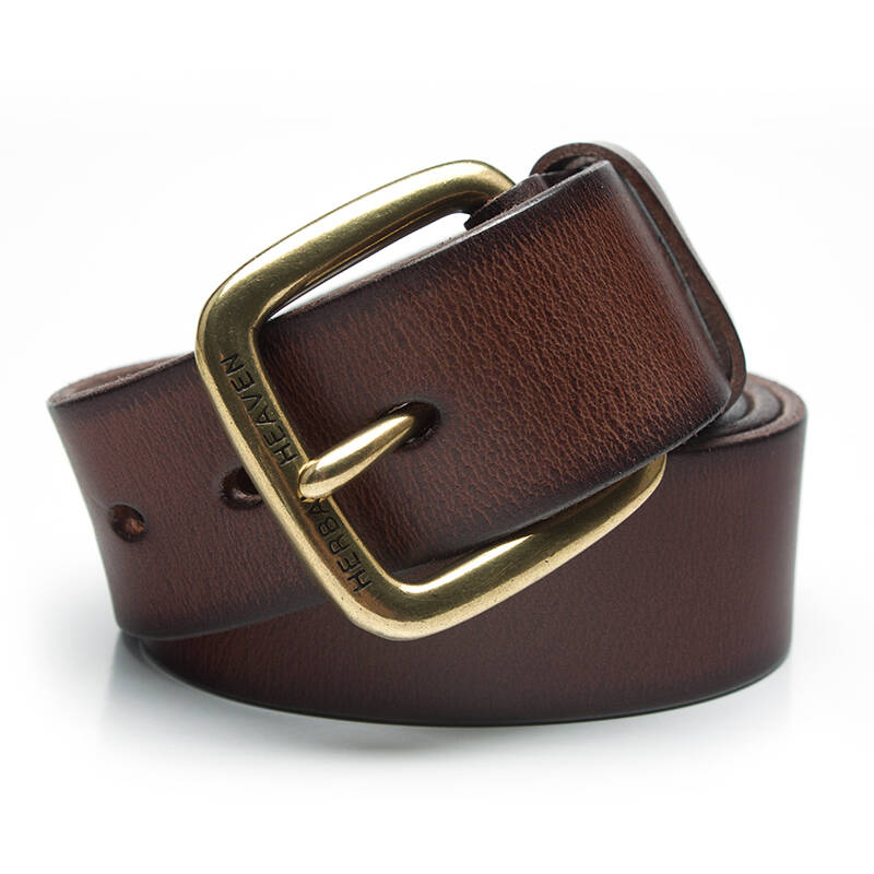 食草堂 皮带男 头层牛皮男士真皮腰带 针扣 韩版商务休闲腰带款 咖啡