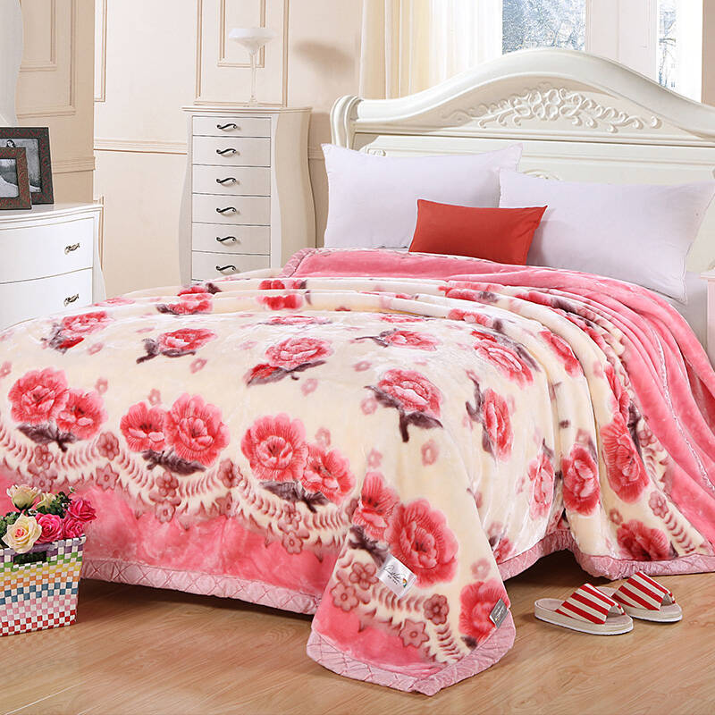 美国花雨伞家纺 床上用品秋冬保暖拉舍尔毛毯子 梦里花开 195*230cm