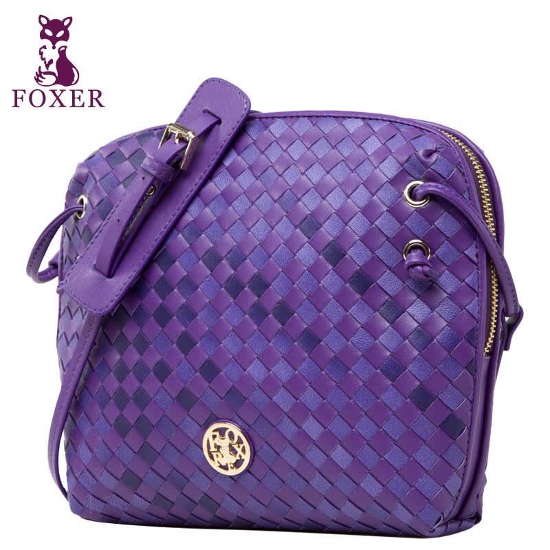 金狐狸(foxer)女包 金狐狸foxer头层绵羊皮手工编织单肩斜挎小包9590