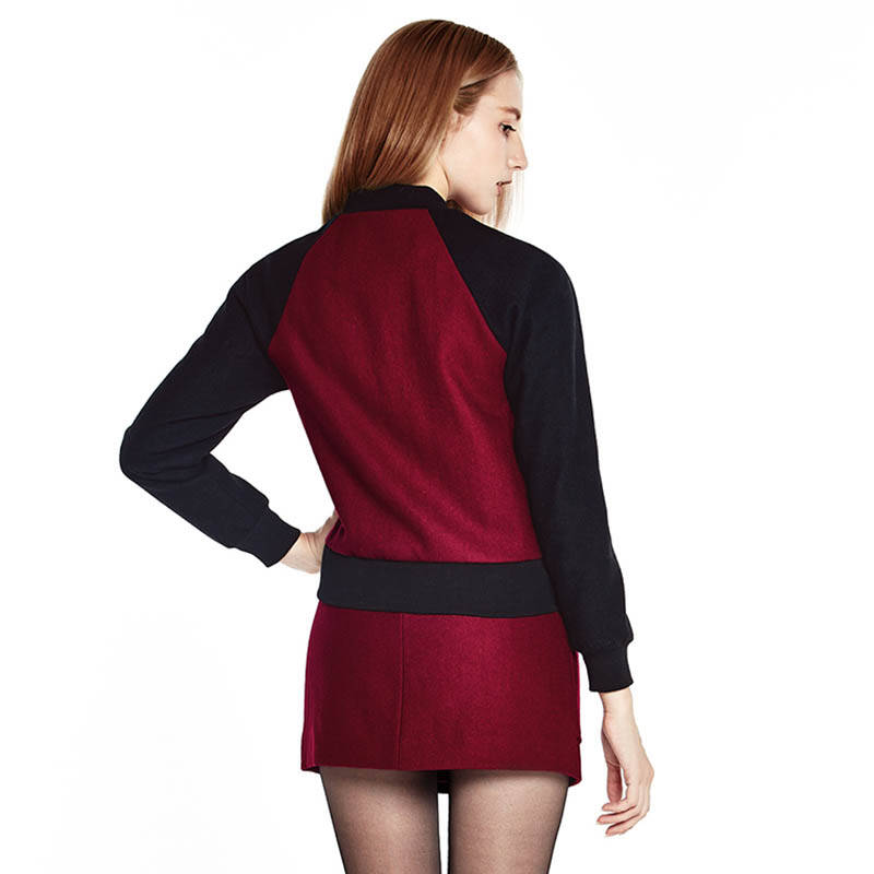 osa欧莎2014冬季新品女装撞色拼接套裙休闲套装女秋sr426005 暗红色