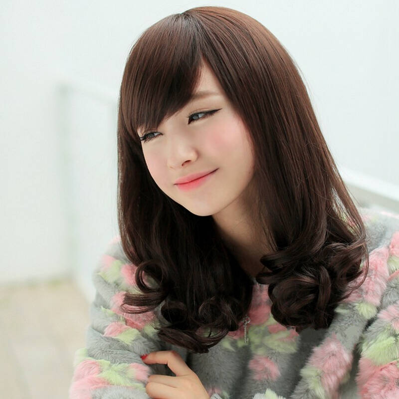 贝丽丝假发 梨花头发型 流行假发 蓬松修脸女生齐刘海中长卷发 偏黄