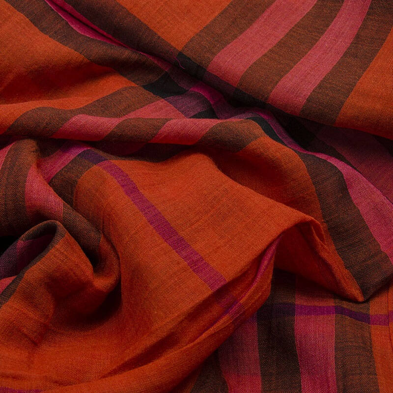 burberry 巴宝莉 女士橘红色混纺格子丝巾 39025381【图片 价格 品牌 