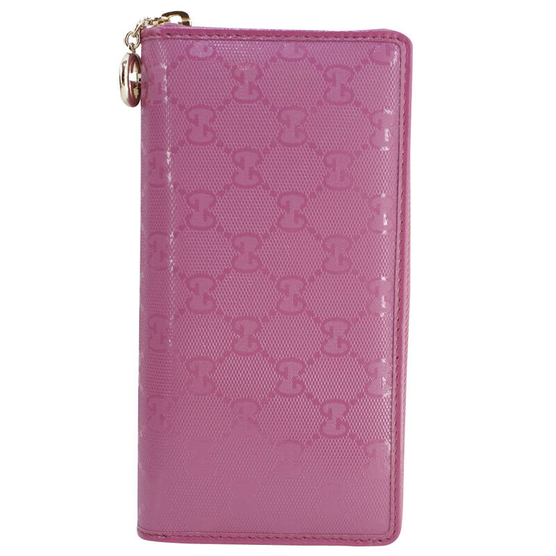 双g纹pvc 女士拉链长款钱包 金属双g拉链头 307982 红粉色pvc 英国
