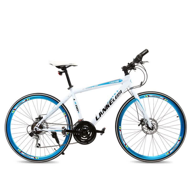 蓝克雷斯 公路自行车 26寸shimano21速双碟刹时尚城市公路车 白兰色/d