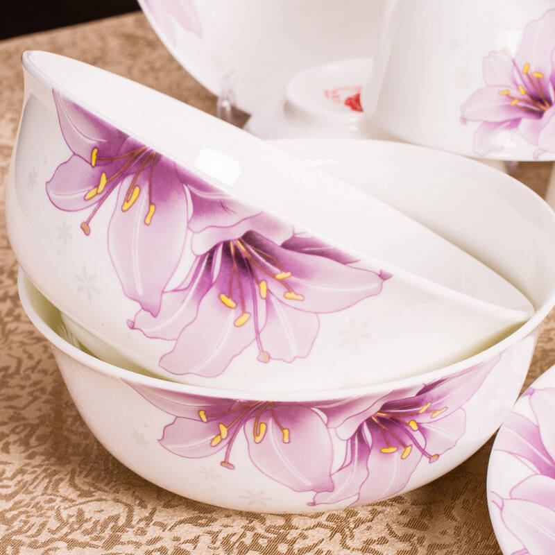 红牡丹 唐山骨瓷餐具套装 瓷器碗碟套装 亮丽清新