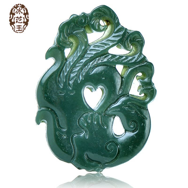 冰芝玉 新疆和田玉镂空雕刻百鸟朝凤挂件 仿古凤凰玉佩项坠 男士珠宝