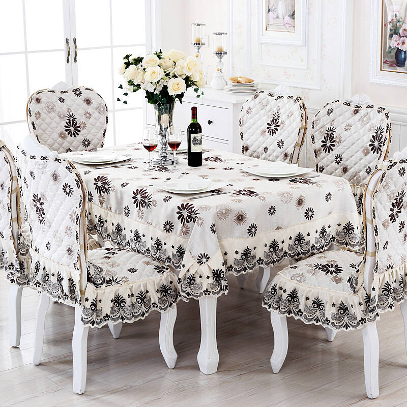 Gorgeous Style Tablecloth European Dining Table Cloth Fabric Chair Gorgeous Style Tablecloth European Dining Table Cloth Fabric Chair Set Embroidery Craft Dinner Mat Edition Flower Open Pinellia Blue