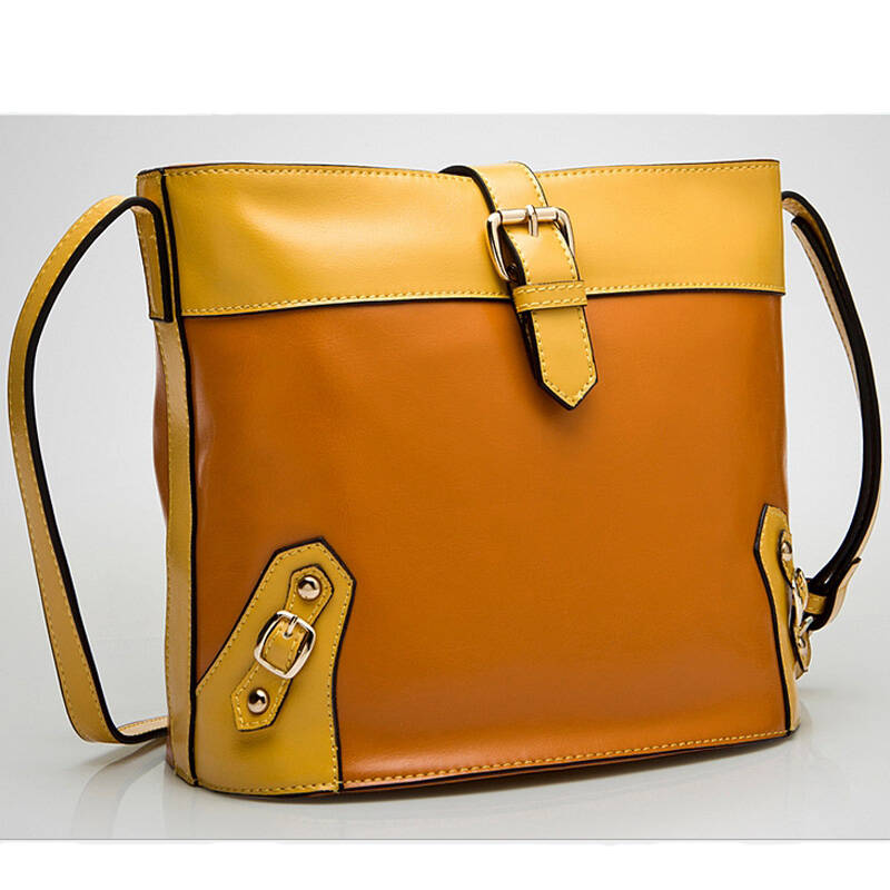 banff班芙 正品女式斜跨包真皮单肩包包牛皮水桶包邮差包糖果女包 橙