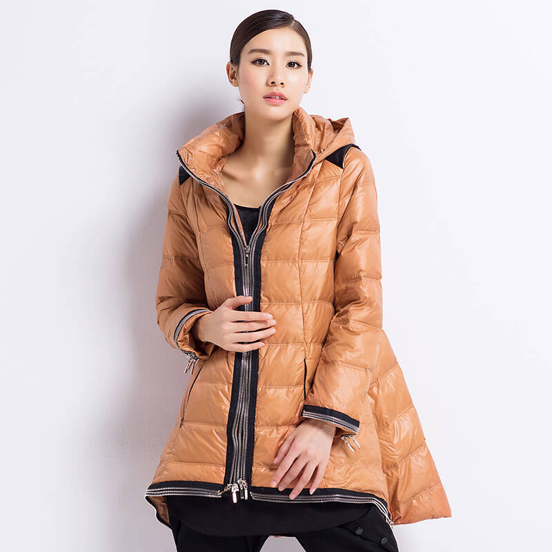 自然码 2014新款女神保暖必备 带毛领立领冬装 90%白鸭绒羽绒服女 锈