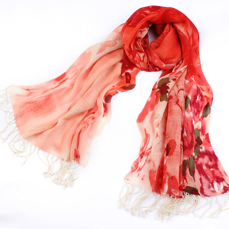 上海故事羊毛围巾女士空调披肩春秋围脖 醉迷花季-红色