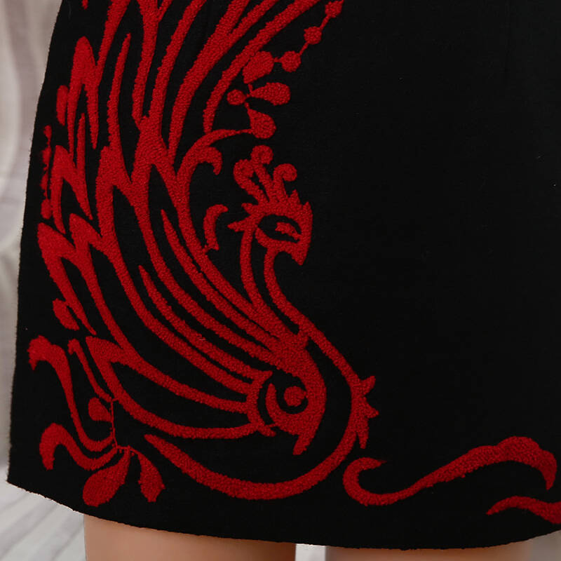 [秀观唐]凤歌羊毛呢秋冬装旗袍 2016新款改良复古女连衣裙fw4905 黑红