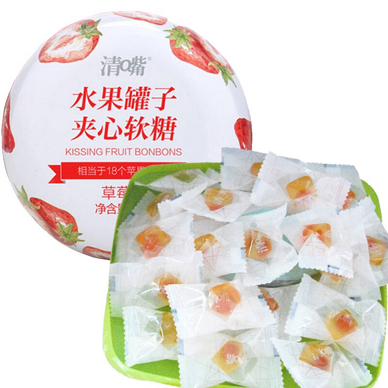 清嘴 水果罐子夹心软糖草莓味72g 京东自营