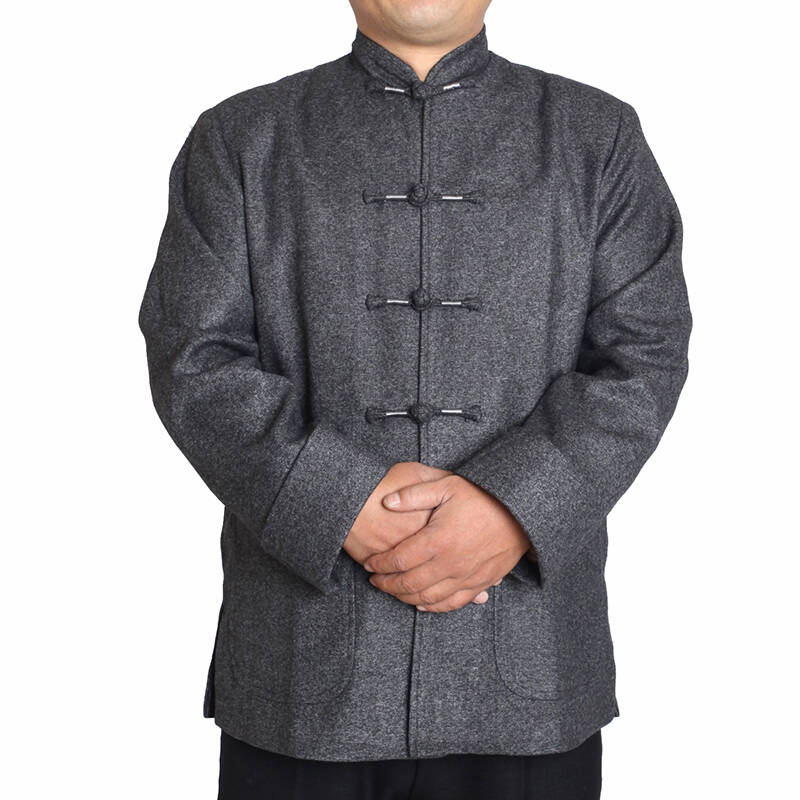 始祖老人15秋冬中老年高档男纯色唐装外套 羊毛混纺老年服装t9821 浅