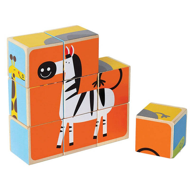 德国hape玩具动物六面拼图e0421 益智启蒙智力大块积木 创意动脑 实木