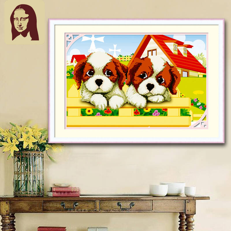 蒙娜丽莎魔方钻石十字绣3d钻石画狗狗5d钻石绣满钻贴钻画圆钻新款可爱