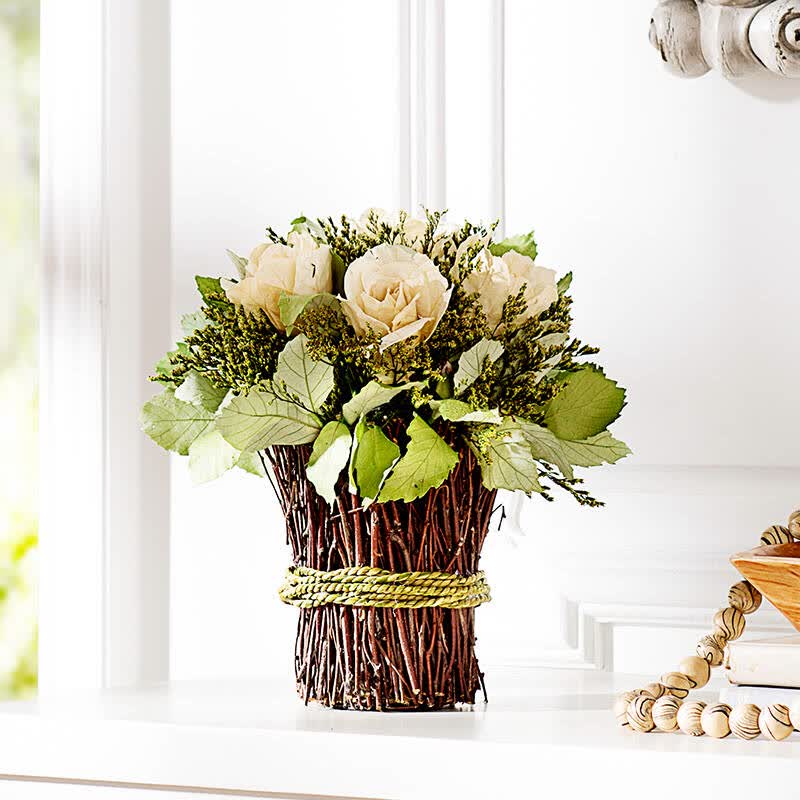 奇居良品 高档长青天然干花花束整体花艺装饰摆件 多款 整体花艺白色