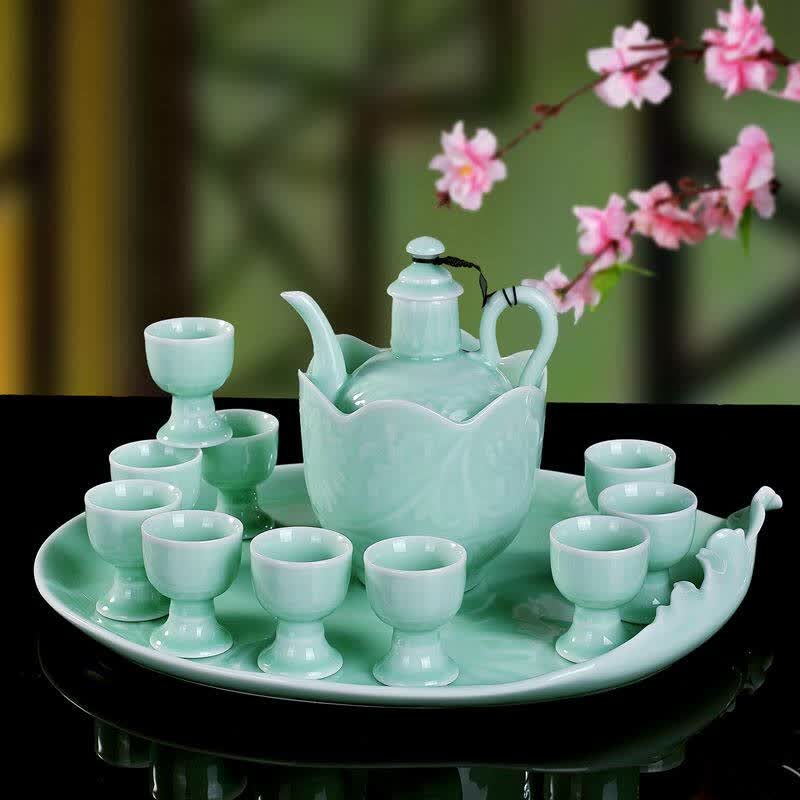 臻爵家饰 景德镇陶瓷 温酒壶影青酒具特价原始青釉酒具 套装包邮 11