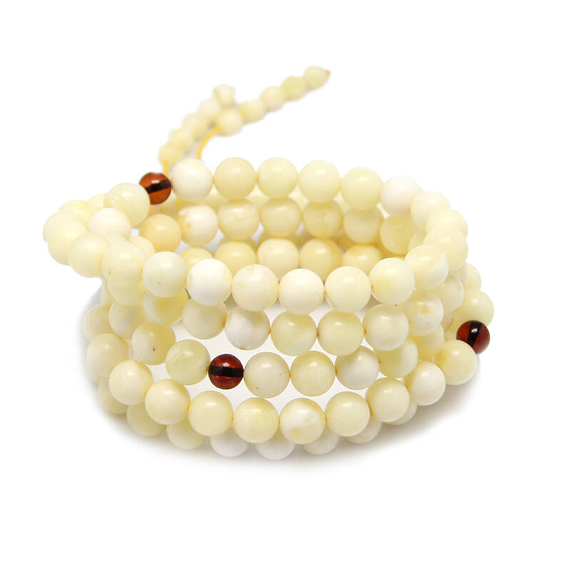 wouwou珠宝天然琥珀白蜜108佛珠念珠8.5mm手串手链(附权威证书)