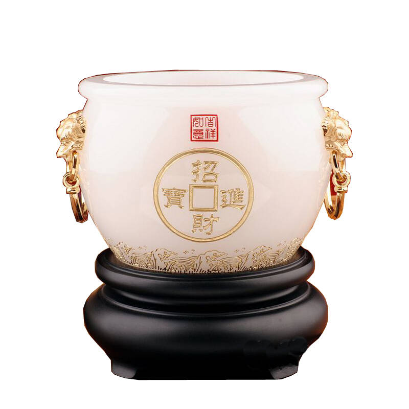 琼玛莎 金玉满堂聚宝盆摆件 琉璃玉工艺品公司开业礼品 董事长领导