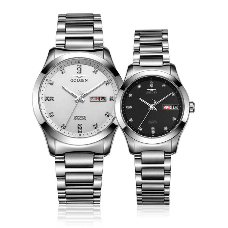 古尊(golgen)时尚水钻情侣表钢带机械表男士手表女士手表男表女表机械