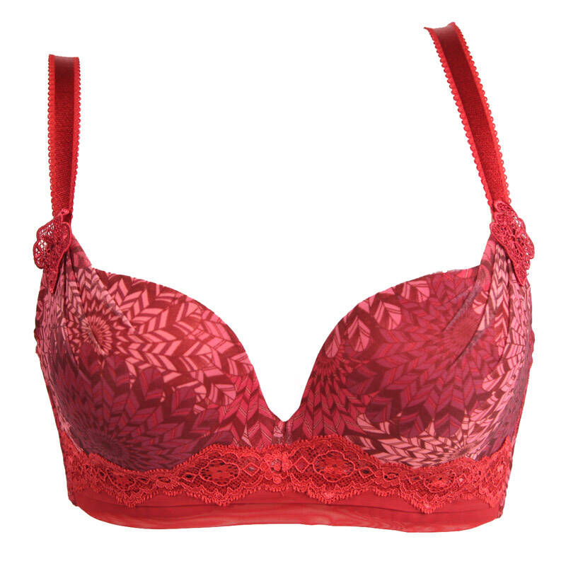 依曼丽新品超聚拢收副乳印花文胸罩内衣ya3202 红印花 80c