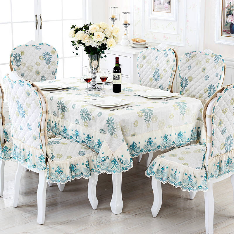 Gorgeous Style Tablecloth European Dining Table Cloth Fabric Chair Gorgeous Style Tablecloth European Dining Table Cloth Fabric Chair Set Embroidery Craft Dinner Mat Edition Flower Open Pinellia Blue