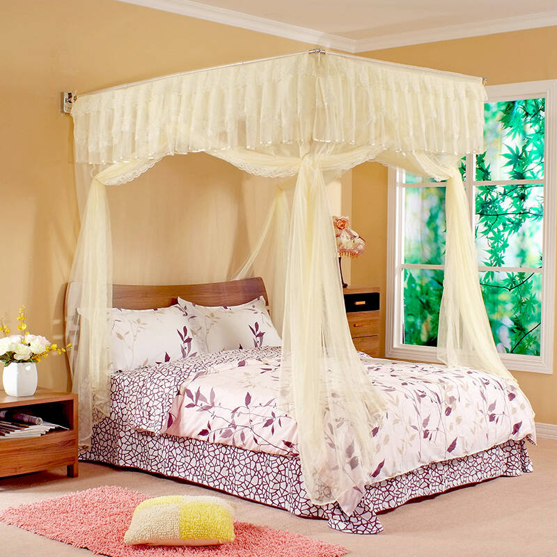 睡安蚊帐180 200 打墙不锈钢钓鱼竿伸缩三开门宫廷蚊帐1.2/1.5/1.