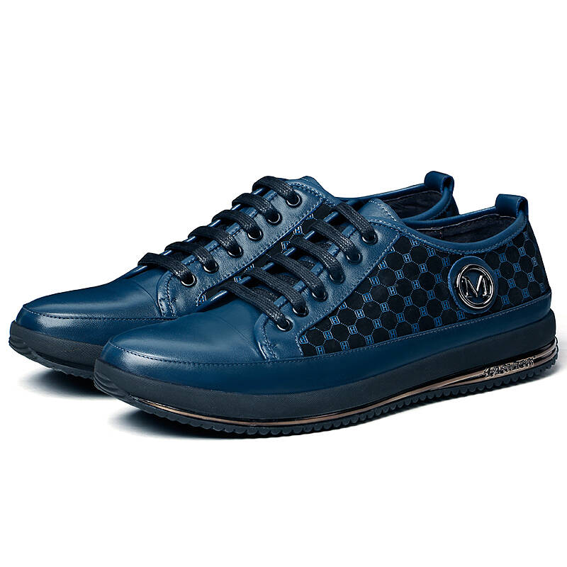保罗骑士男鞋英伦时尚真皮日常男士休闲鞋454da1058 蓝色 40