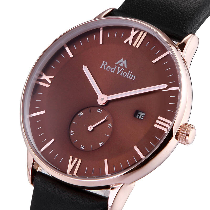 赤琴(red violin)男士皮带 石英表 时尚休闲商务防水手表cq9051 金色